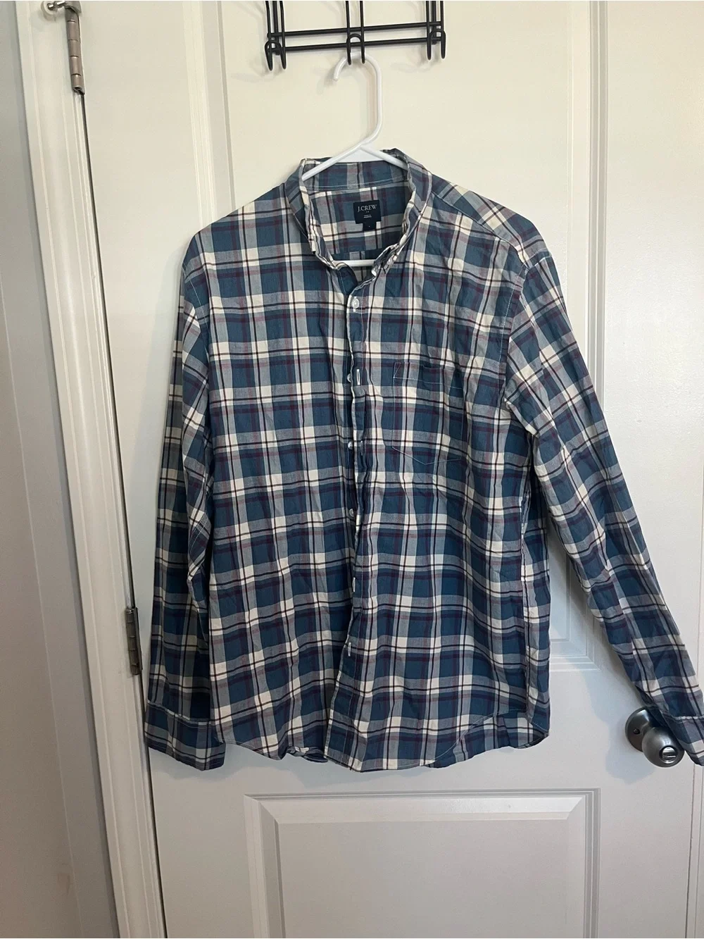 J. Crew Blue and White Plaid Cotton Button-Down Shirt